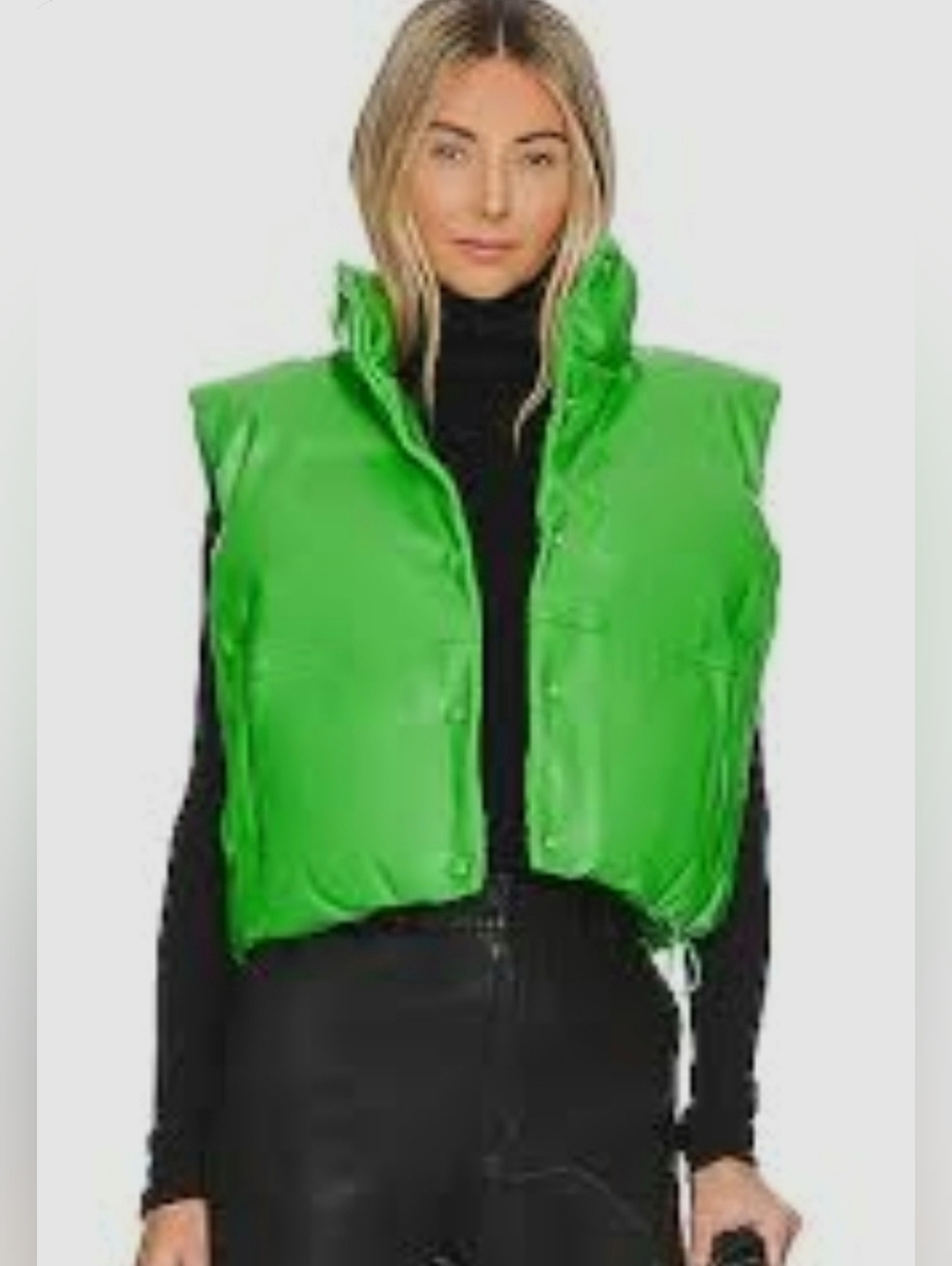 Toast Society Phoebe Puffer Vest in Green Snap Front Streetwear Bold Chunky
